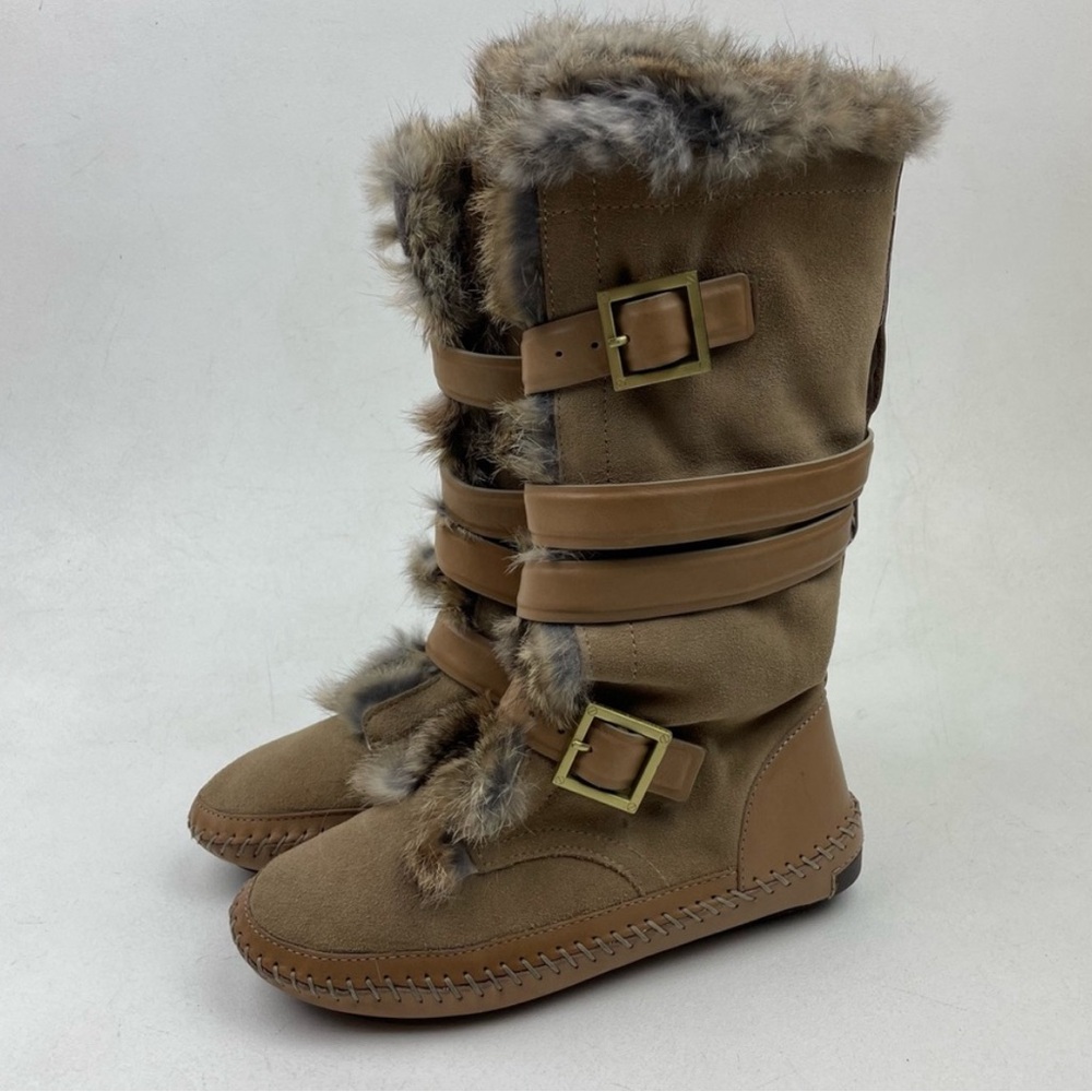 Tori Burch Jaden Rabbit Fur Mocassin Boots! 6/6.5